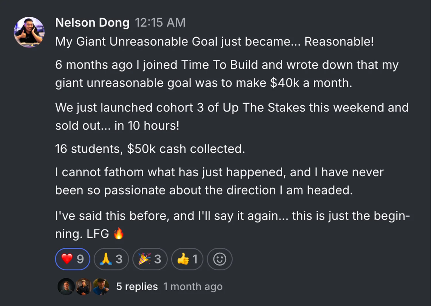 Time to Build student win